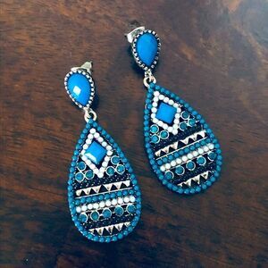 Turquoise Beaded Aztec Tribal Teardrop Earrings